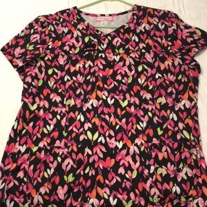 Koi xl pink green black satins feel scrub top